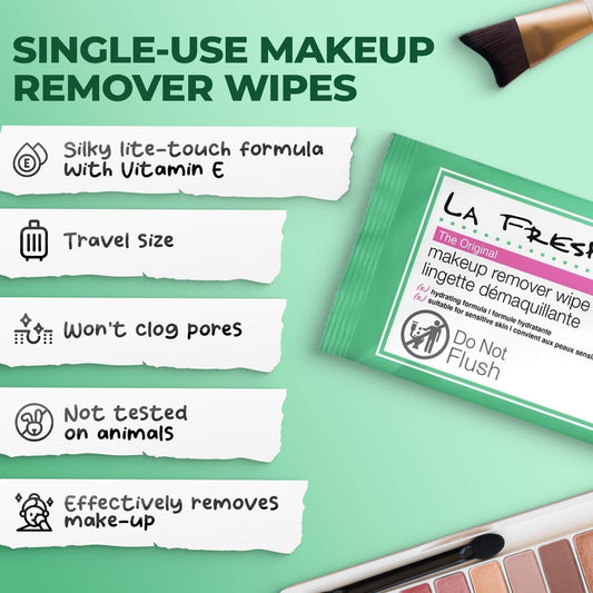 La Fresh waterproof facial towelettes single individual packet packaging layout