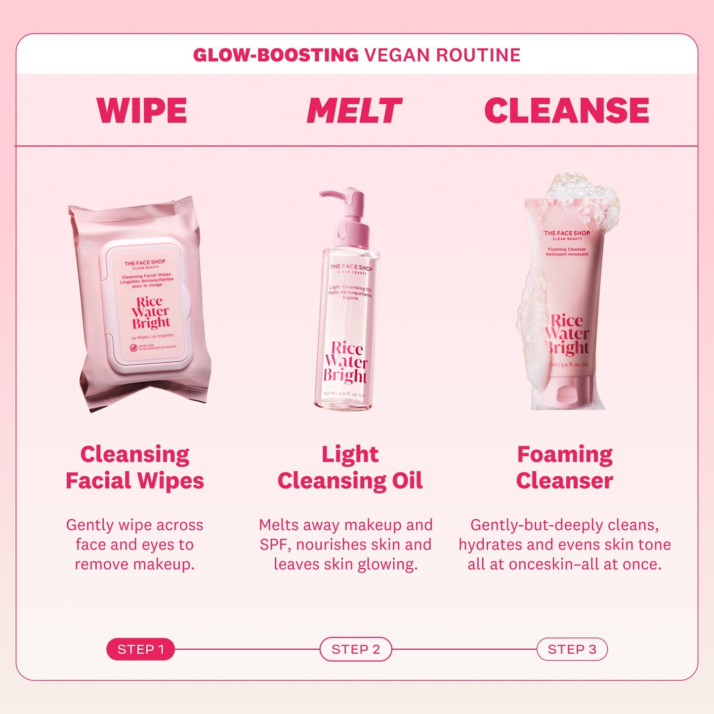 Stack of The Face Shop Rice Water Bright cleansing wipes
