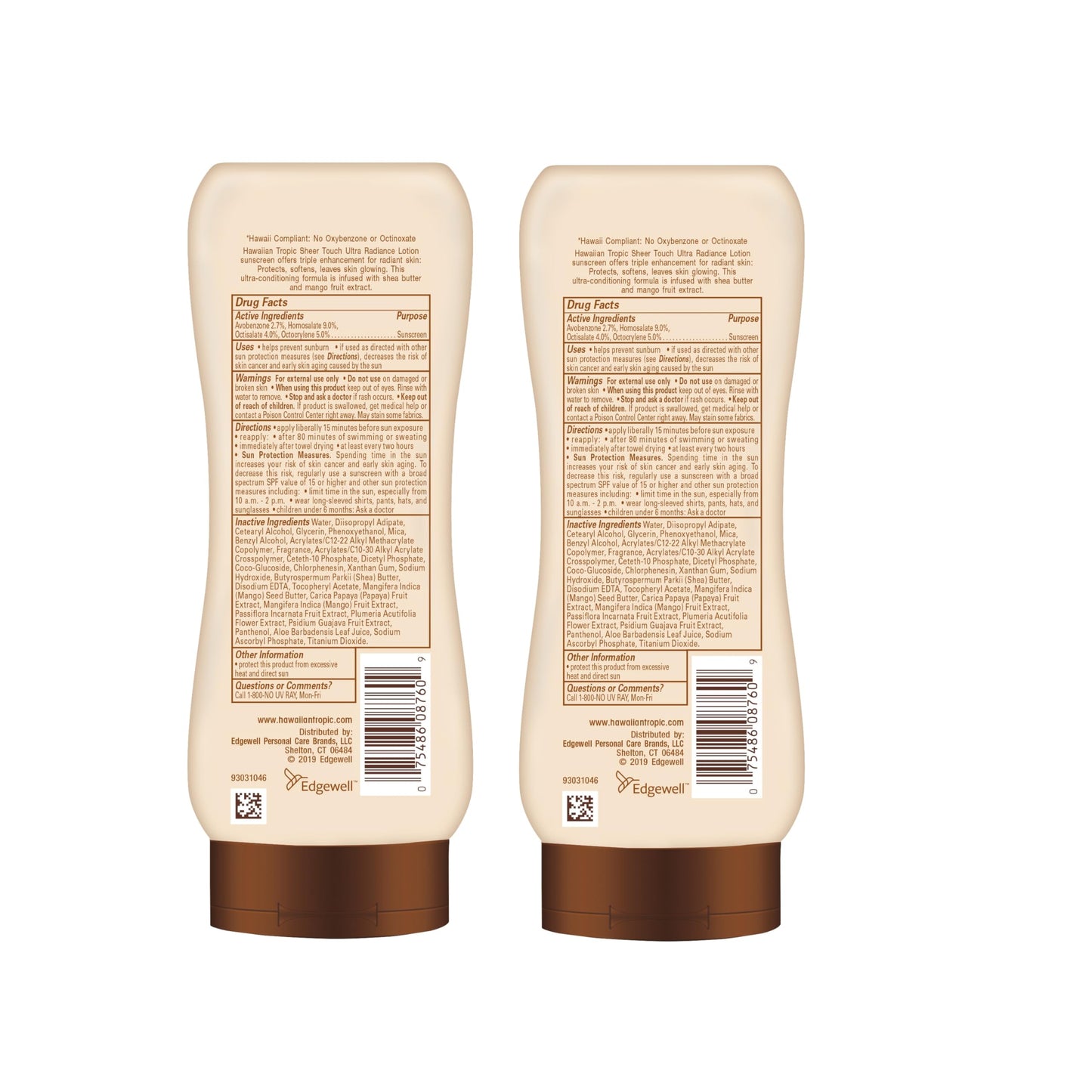 Close up of Hawaiian Tropic SPF 50 bottle branding