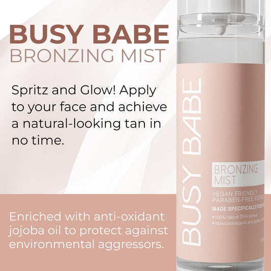 Busy Babe face tanner spray packaging details