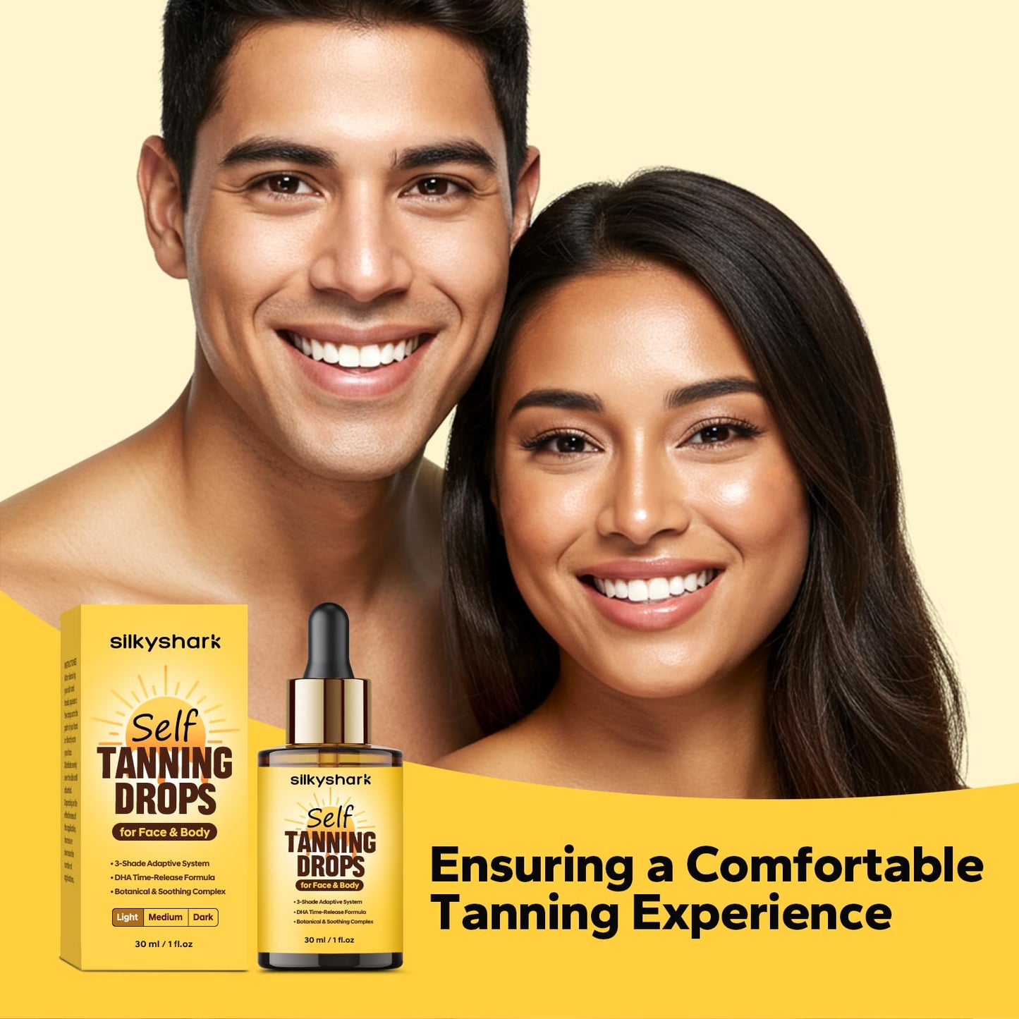 SilkyShark facial tanning drops set for gradual bronzing effect