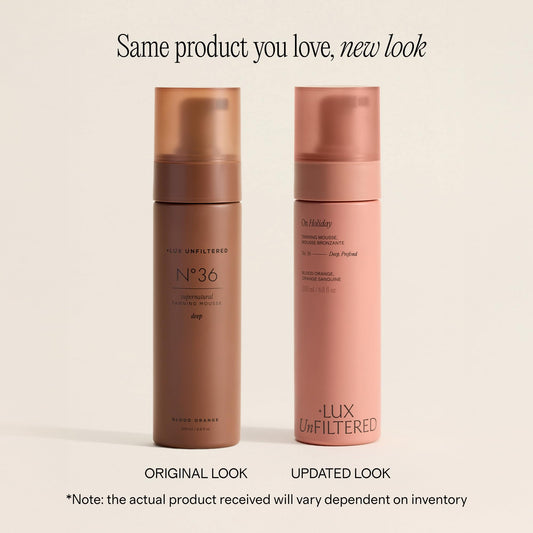 Lux Unfiltered tanning mousse bottle and pump dispenser