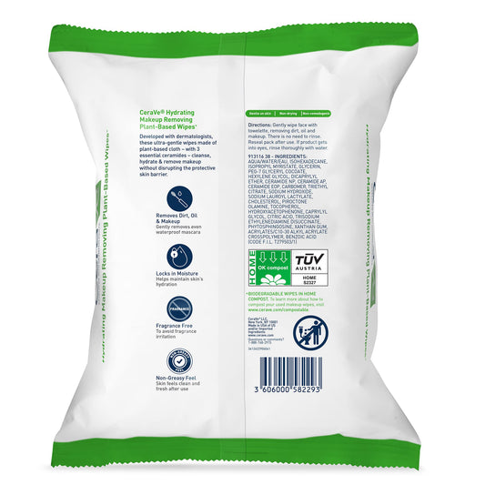 Dermatologist tested CeraVe gentle face wipes for sensitive skin showing the sealable packaging flap