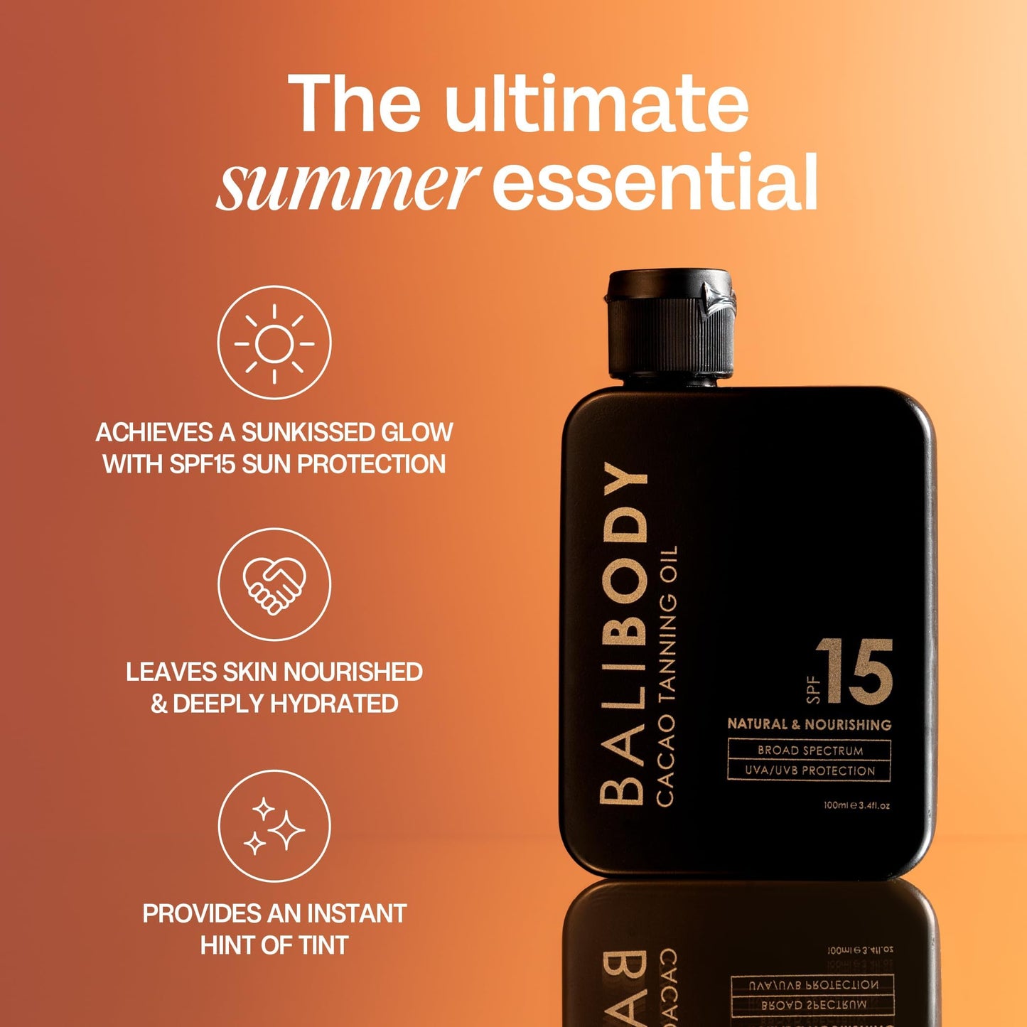 Bali Body Cacao Tanning Oil lifestyle shot for natural sun tan