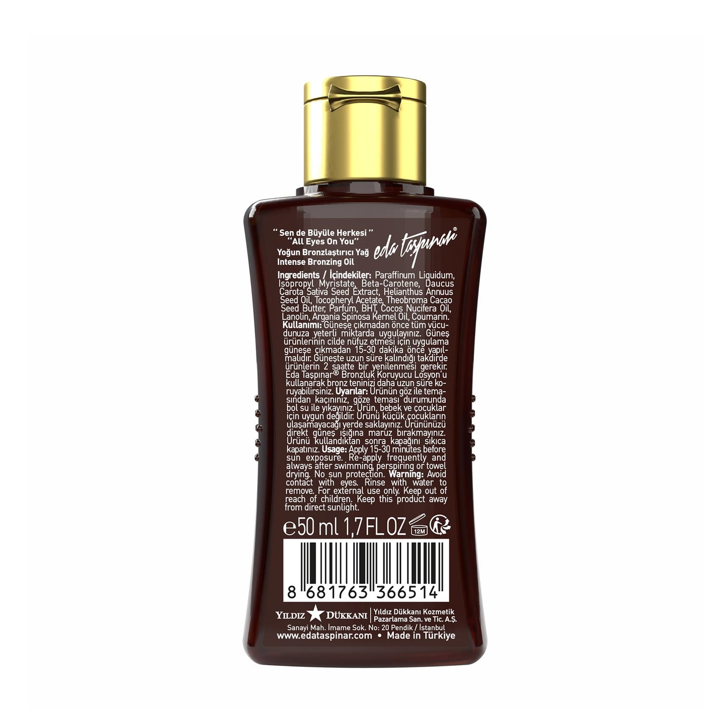 Eda Taspinar 50 milliliter tanning oil bottles product shot