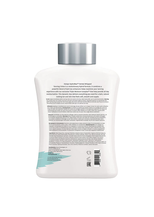 Hempz Hydro Max herbal moisturizing tanning lotion side label details