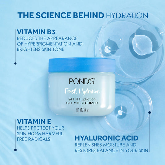 Side angle view of the POND'S oil-free face moisturizer highlighting the hydrating gel text.