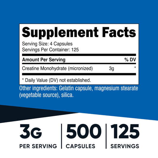 Nutricost creatine monohydrate bottle label supplement facts