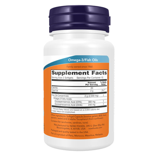 NOW Foods Fish Oil 30 softgels nutrition facts and supplement label details.