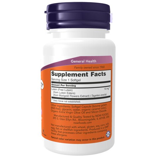Close up of Now Foods Lutein 120 count label