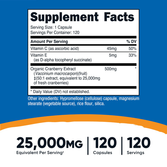 Nutricost Cranberry Extract veggie capsules supplement facts label