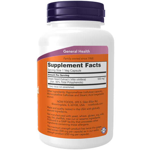 Now Foods Grape Seed Extract 90 capsules label details