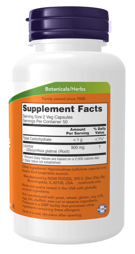 Now Foods Licorice Root supplement bottle label details