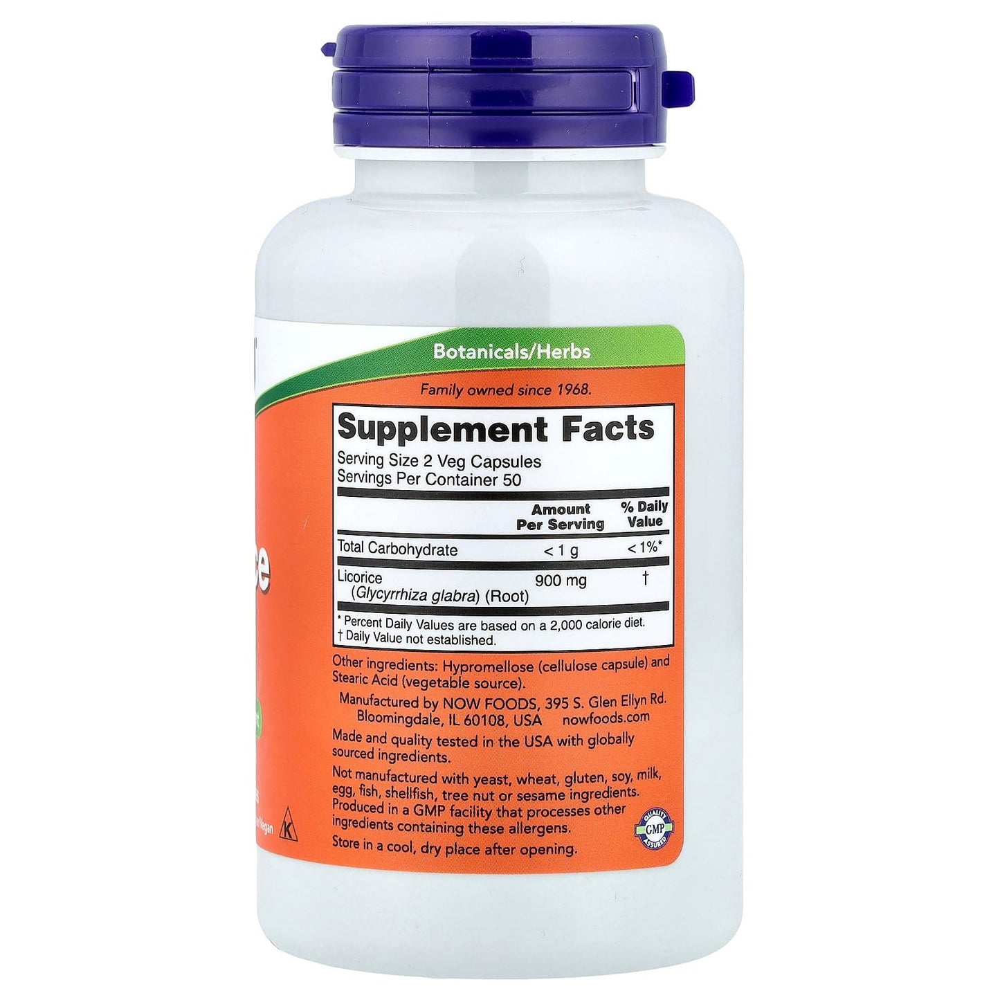 Now Foods Licorice Root herbal supplement vegetarian capsules bottle