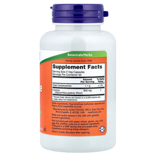 Now Foods Licorice Root herbal supplement vegetarian capsules bottle