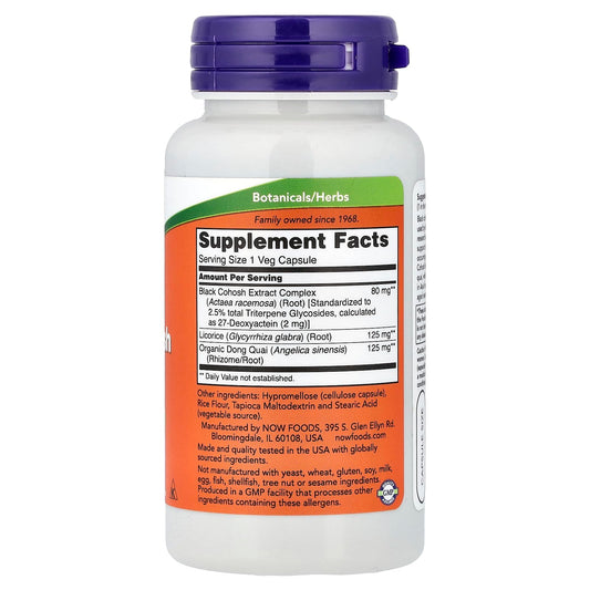 Now Foods Black Cohosh 90 vegetarian capsules supplement facts