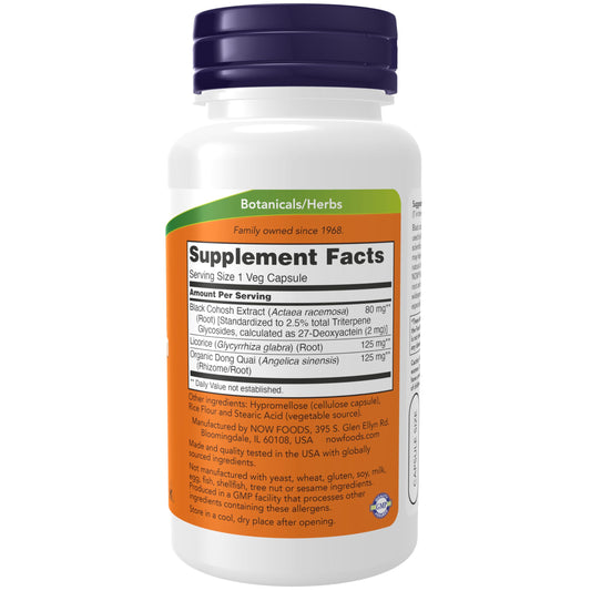 Side view of NOW Foods Black Cohosh Root supplement bottle