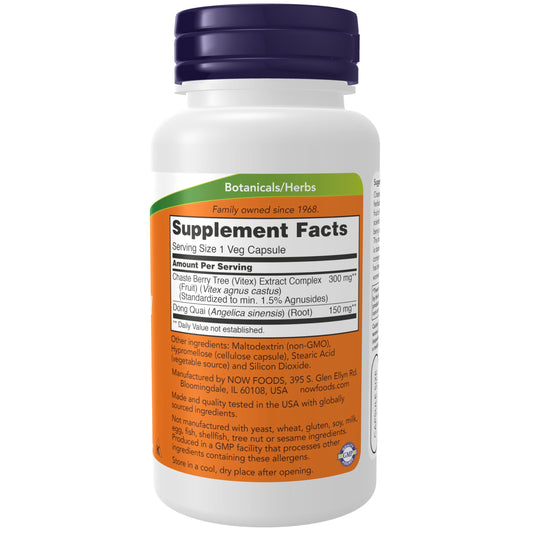 NOW Foods Vitex supplement label detail showing ingredients and standardized agnuside percentage