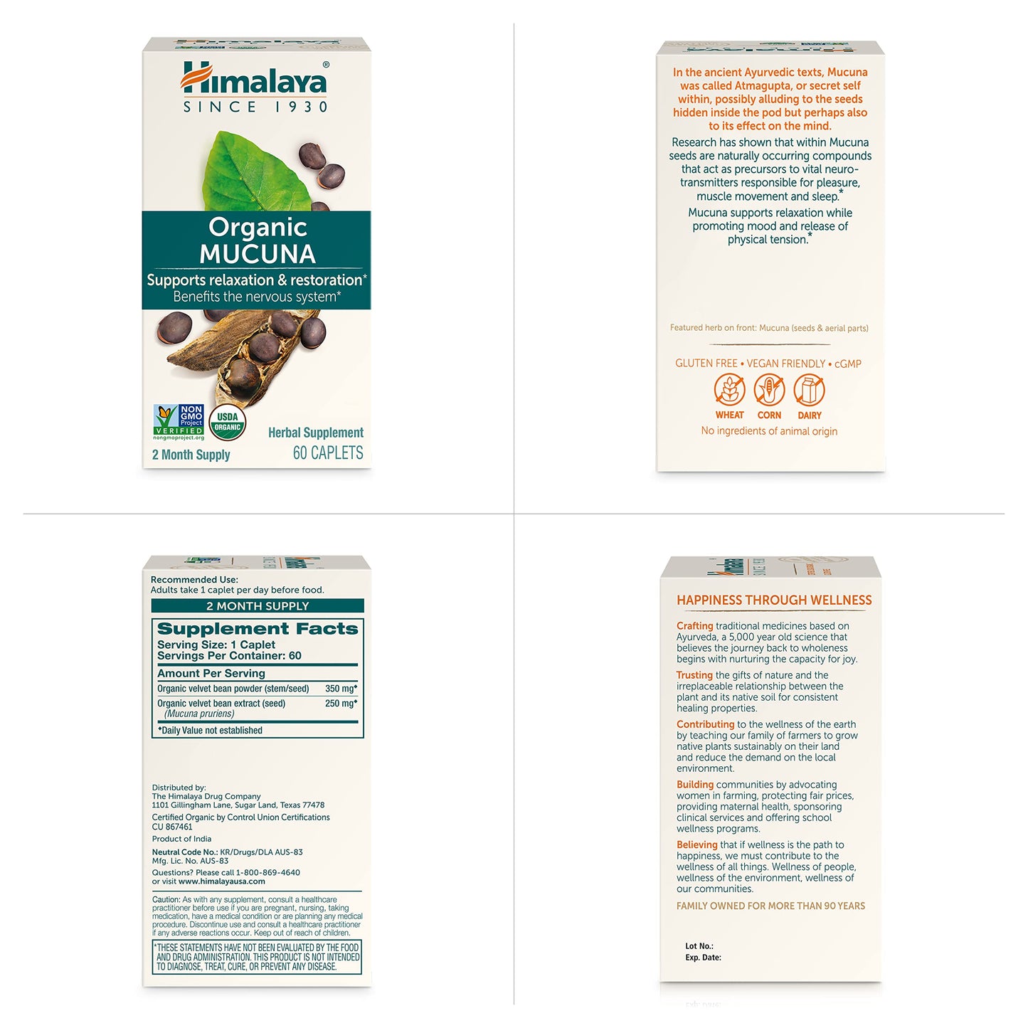 Himalaya USDA Organic Mucuna Pruriens brain function support supplement on a clean background