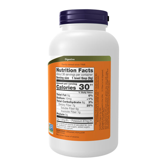 Now Foods Psyllium Husk Powder nutritional facts label