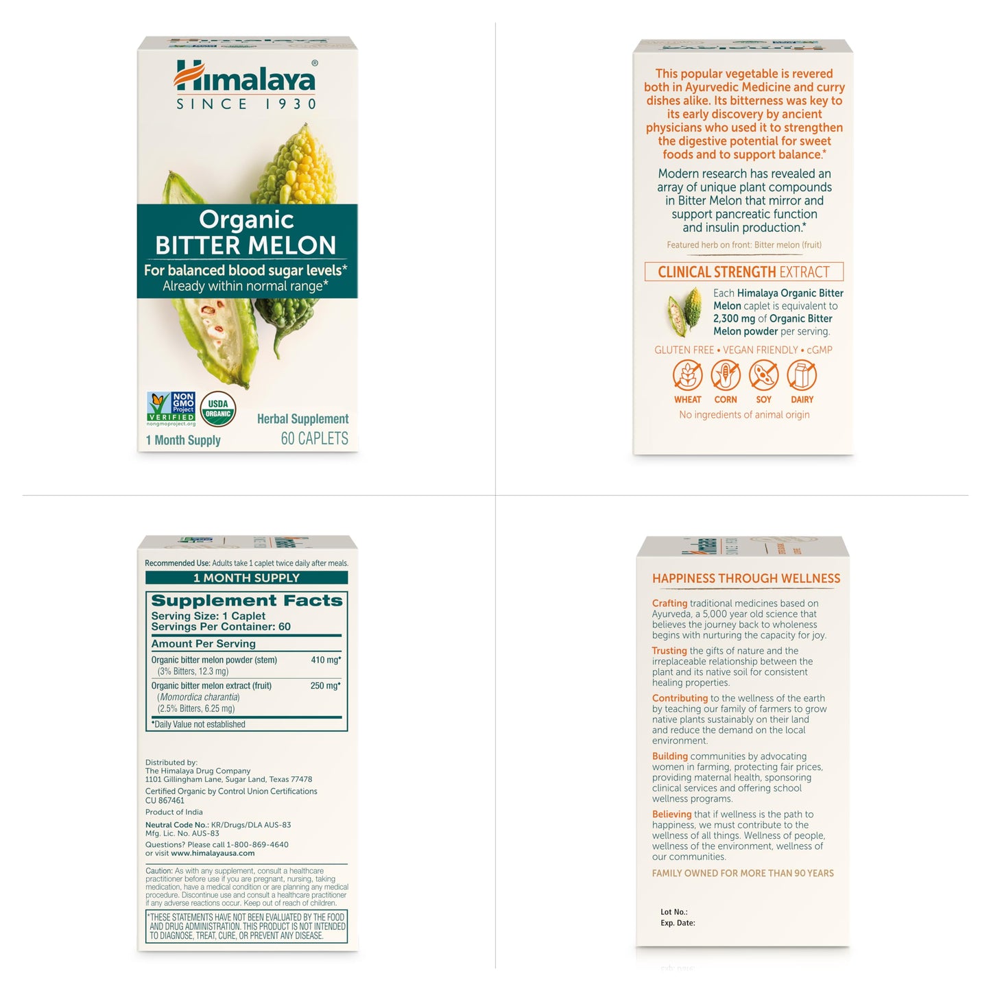 Full view of Himalaya Ayurvedic bitter melon dietary supplement for natural pancreatic health support