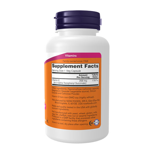 NOW Foods natural d-alpha tocopheryl antioxidant supplement supplement facts label