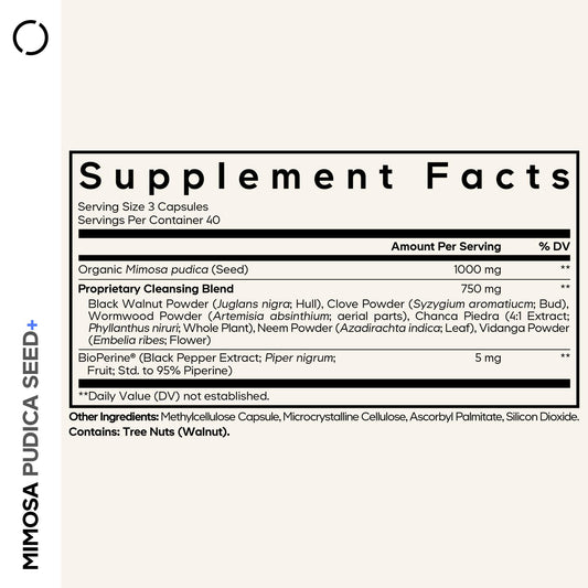 Codeage Organic Mimosa Pudica Seed Supplement Facts Label