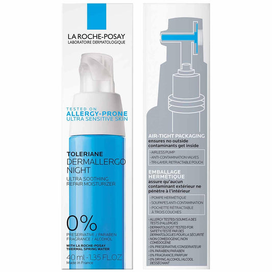 La Roche-Posay Toleriane Dermallergo intense soothing night moisturizer packaging box details
