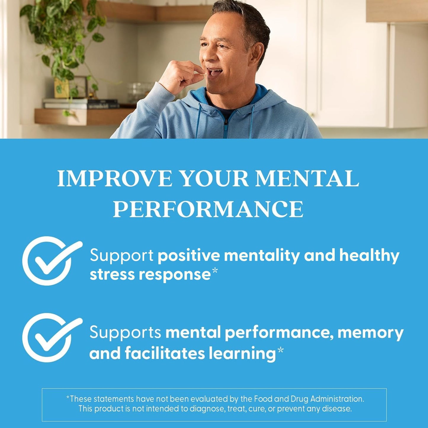 Full bottle shot of the sixty vegetarian capsules memory support product highlighting clean ingredients formula.