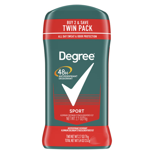 Degree Men Sport clear solid antiperspirant twin pack for active sweat protection