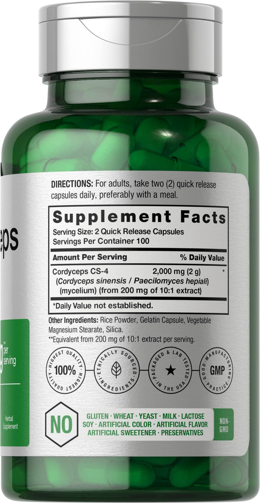 Horbaach Cordyceps CS4 Sinensis 2000mg supplement bottle back label ingredients