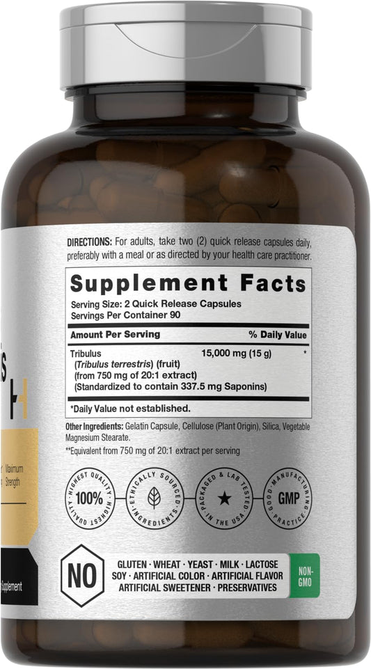 Horbaach Tribulus Terrestris maximum strength supplement nutrition facts label