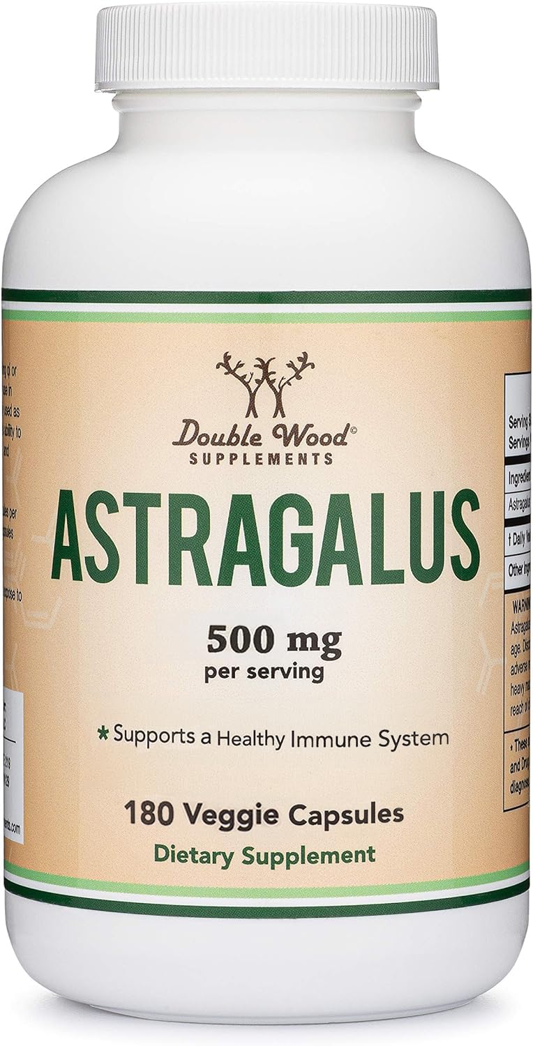 Double Wood Supplements Astragalus 300 veggie capsules packaging displaying brand authenticity markers