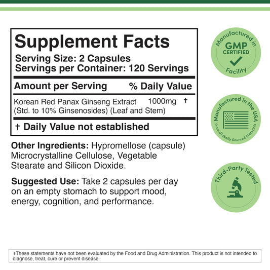 Label details of Double Wood Korean Red Panax Ginseng 1000mg