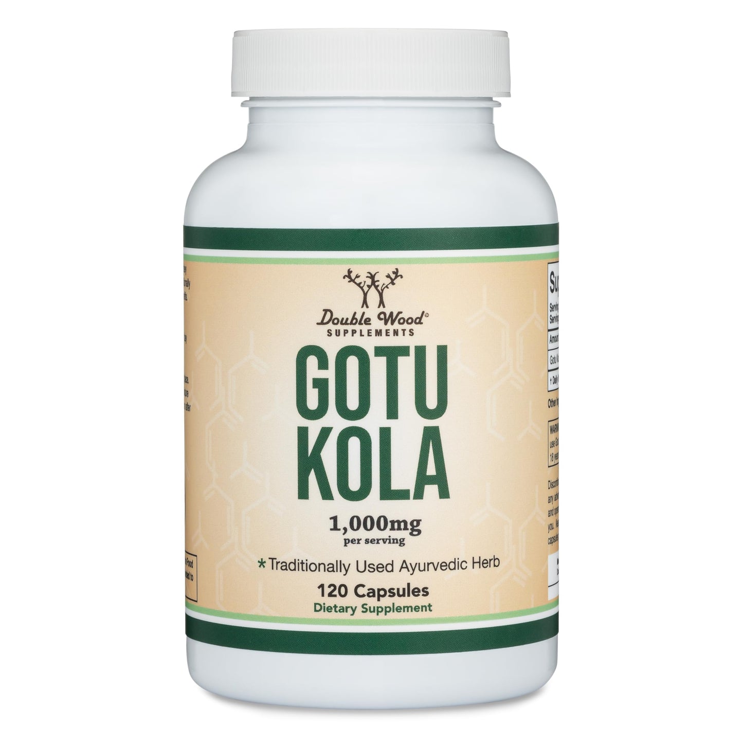 Premium Double Wood Gotu Kola veggie capsules for natural relaxation and stress relief.