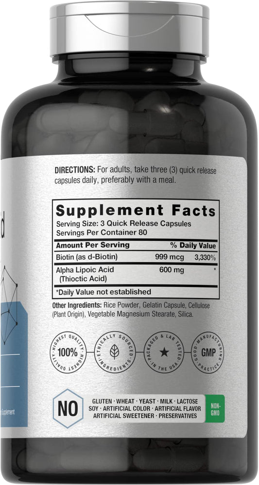 Horbaach universal antioxidant supplement bottle showing biotin optimizer formula details