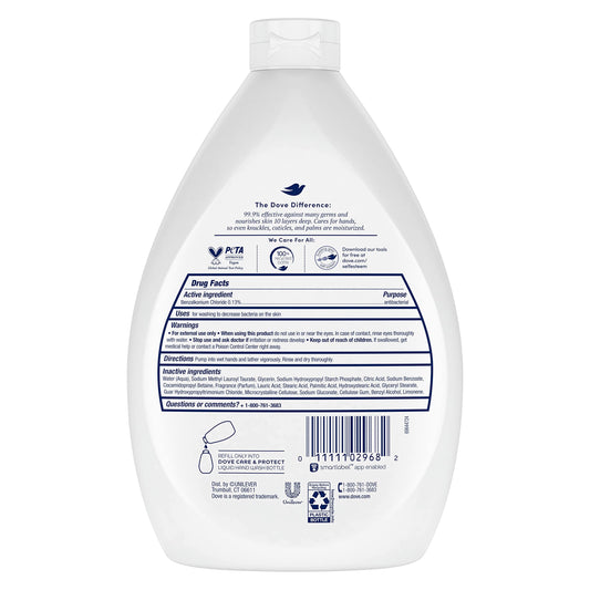 Dove USA imported liquid hand soap showing thirty four ounce refill sizing