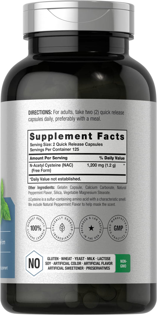Horbäach NAC supplement facts and ingredient list label view