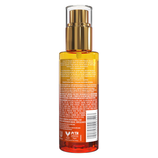 Dove UV Repair and Glow hair serum showing the distinctive dual phases inside the clear bottle
