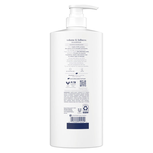 Back label view of imported Dove shampoo with Biotin ingredients list