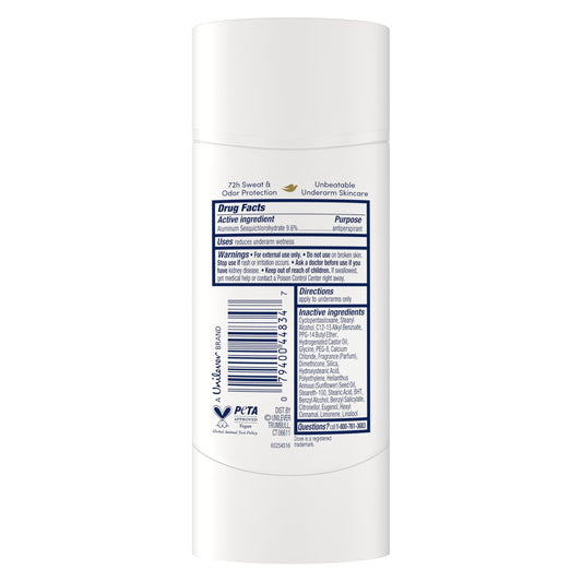 Close up view of the invisible solid stick of Dove Advanced Care Sheer Cool deodorant for women