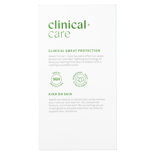 Dove clinical strength deodorant packaging showing cucumber and green tea details