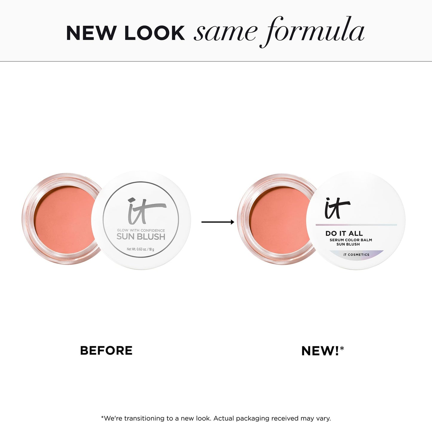 Side angle view of the IT Cosmetics 2-in-1 cream blush and bronzer compact.