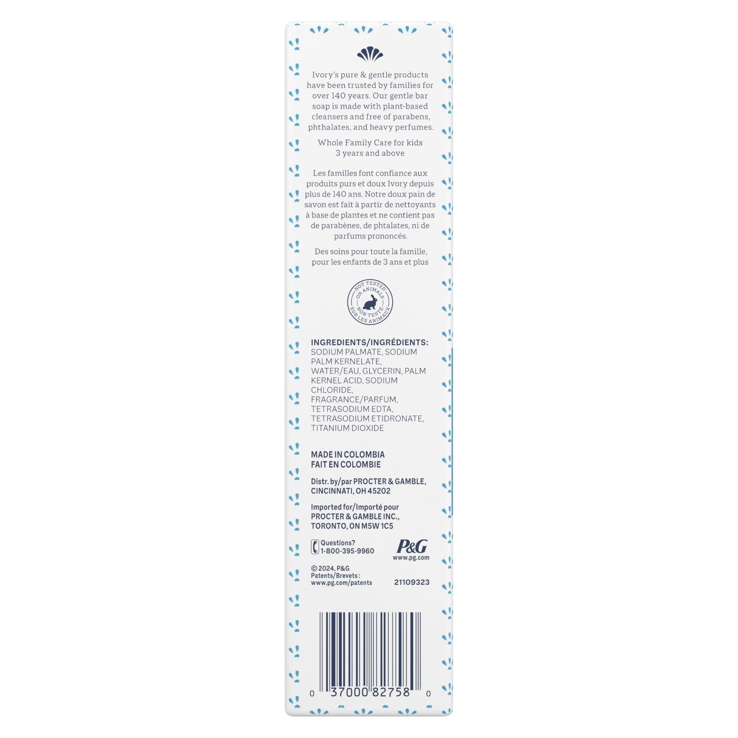 Detailed product label of Ivory Original 4 Ounce bars