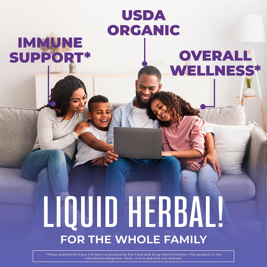 USDA Organic Elderberry Liquid Drops blueberry and raspberry flavor label details