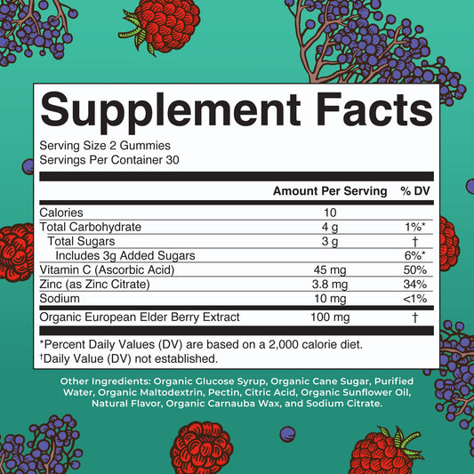 MaryRuth Organics children immunity chewables showing organic and vegan certifications logo