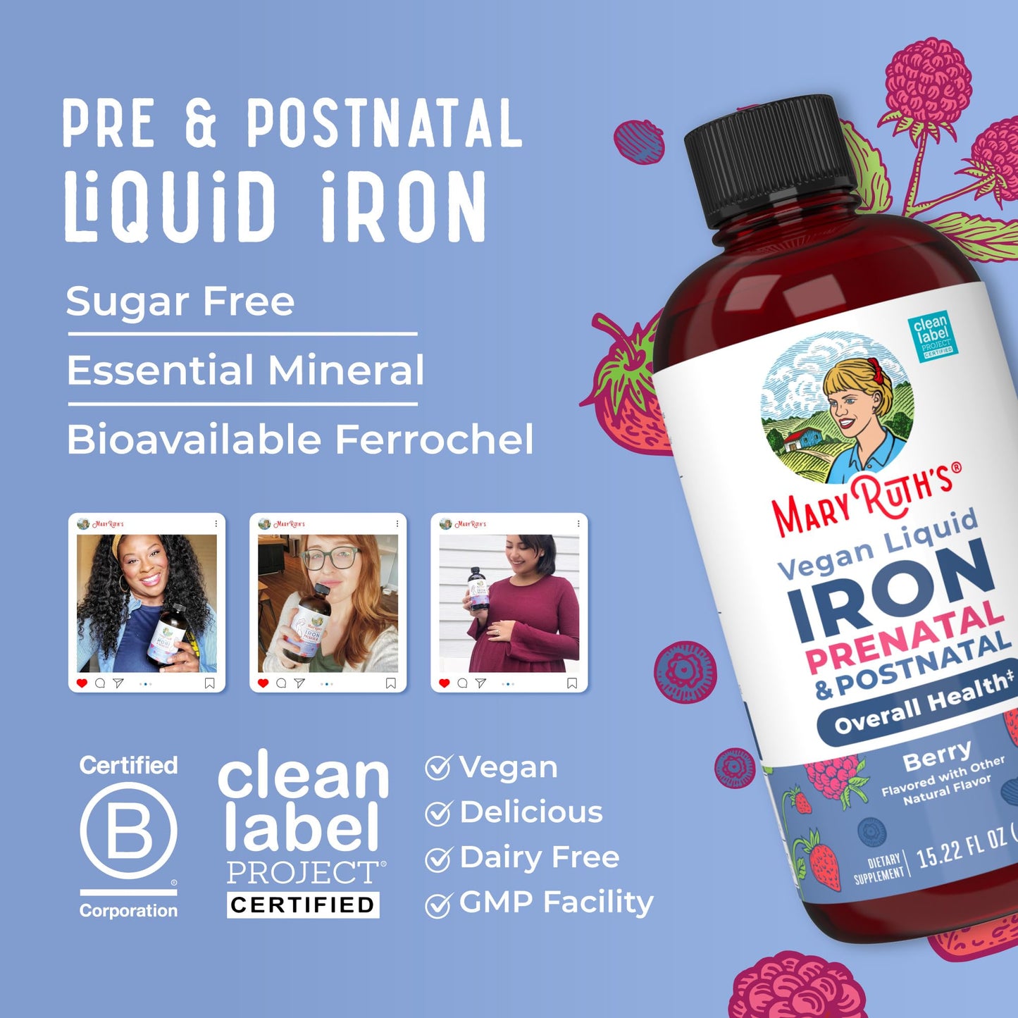 Authentic MaryRuth Organics clean label project certified liquid iron bottle
