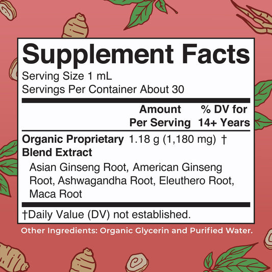 MaryRuth Organics Ginseng Vitality label showing organic ingredients