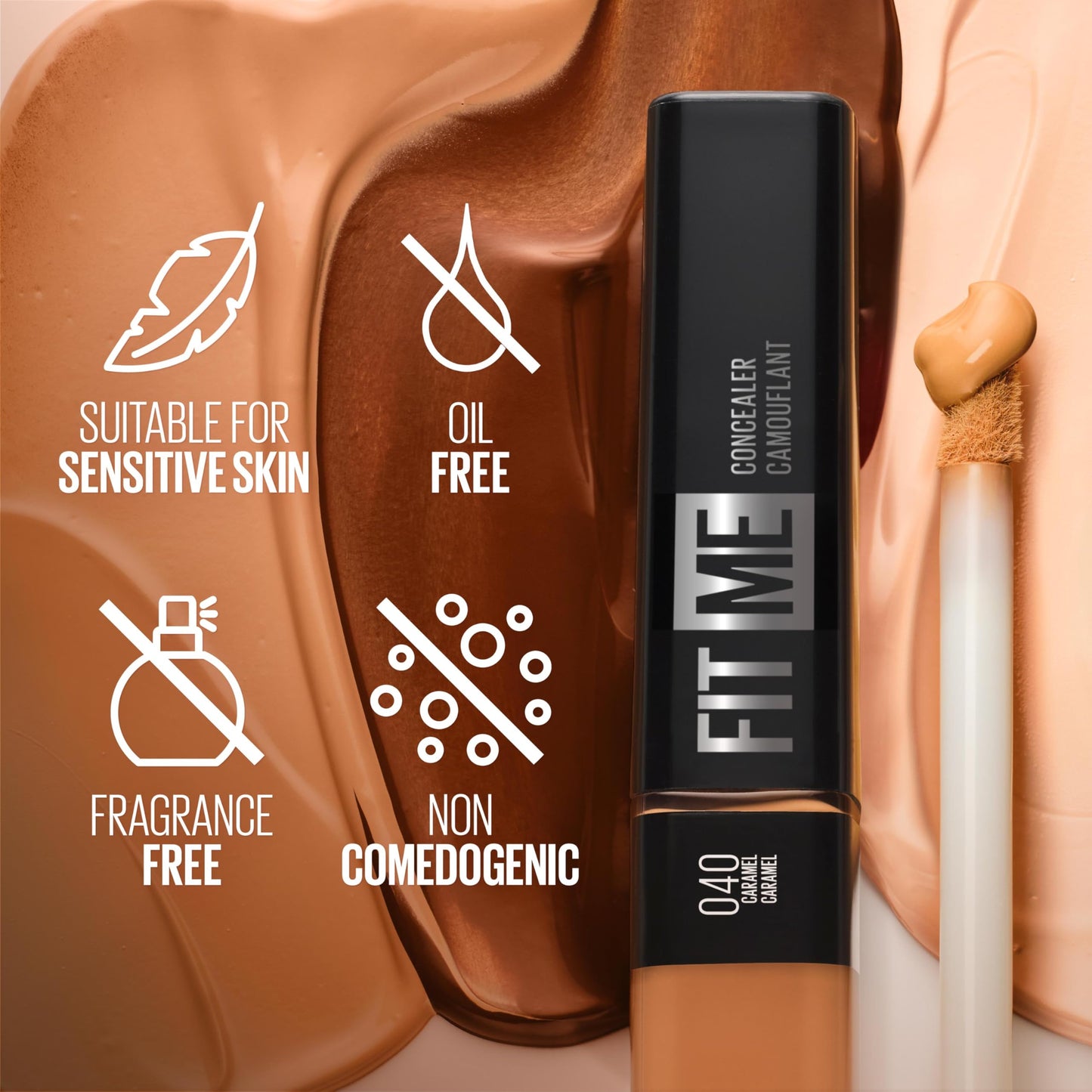 Full view of the original American packaging for Maybelline Fit Me blendable face concealer.