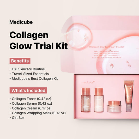 Medicube Triple Collagen Toner mini bottle from the Glass Skin Trial Kit for deep facial hydration.